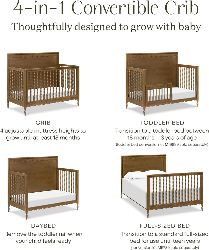 Ambrosia 4-in-1 Baby Convertible Crib, Natural Walnut | GREENGUARD Certified, Converts to Toddler Bed, Daybed &