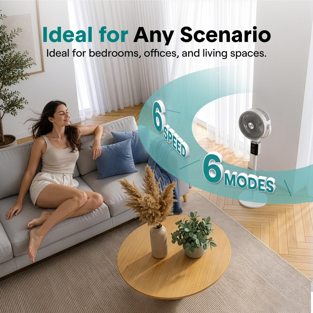 Standing Fan | 90° Vertical & 60° Horizontal Oscillations | Adjustable Pedestal Fan with Remote Control & 6 Speed