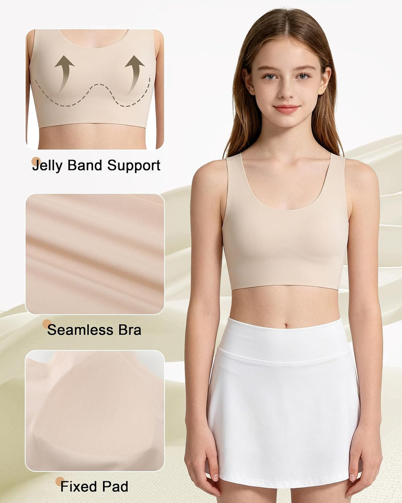 Girls'Sports Bras Wire-Free Seamless Bra with Fixed Pads Size