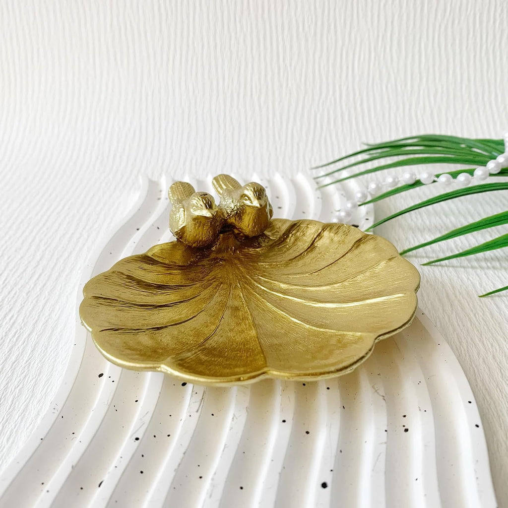 Metal Bird Ring Holder Stand, Mini Jewelry Dish Tray, Gold Jewelry Organizer, Trinket Dish Vanity Tray Small