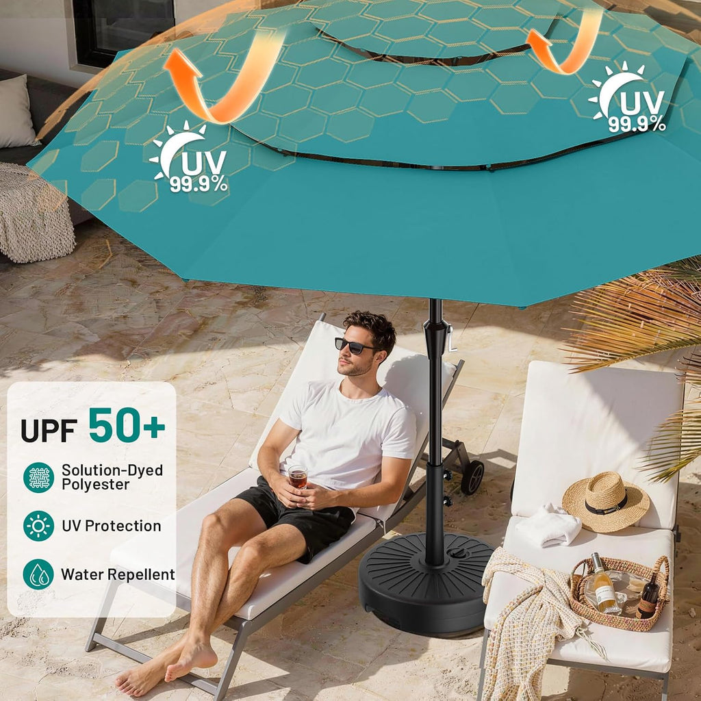 9ft 3-Tier Patio Umbrellas, Outdoor Umbrella with 8 Sturdy Ribs UV Protection Windproof