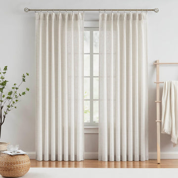 Natural Pinch Pleated Semi Sheer Curtains Textured Linen Blended Light Filtering Window Curtains 84 inch for Living