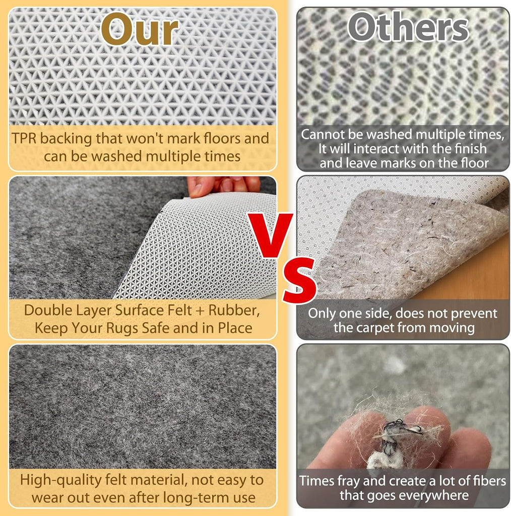 9x12 ft Rug Pad, Waterproof & Non Slip Rug Pads Felt + Rubber Backing, Under Rug Carpet Non Slip Pad for Hardwood - Set of 108