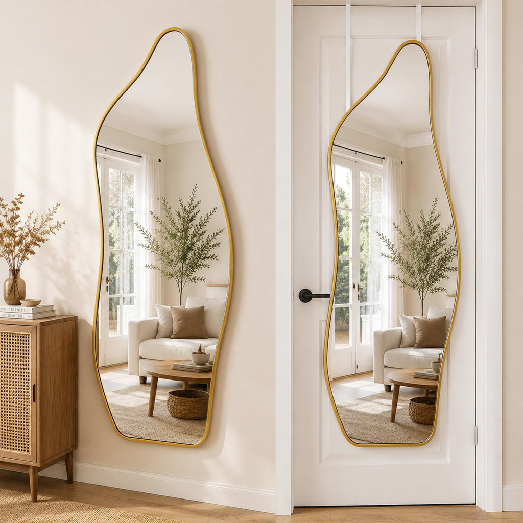 Full Length Door Mirror, 48"x16" Wall Mounted Mirror, Gold