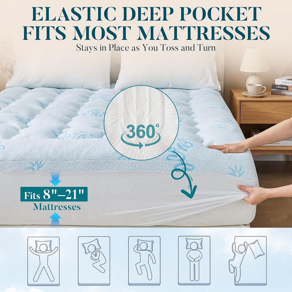 King Mattress Topper, Cooling Gel Memory Foam Topper for Hot Sleepers | Bamboo-Derived Breathable Fabric, Soft