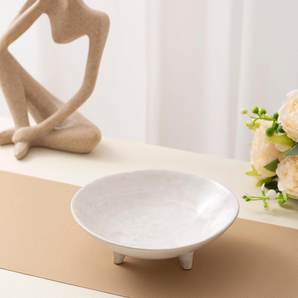 6" Small Decorative Bowl, Multi-Purpose Decorative Bowls for Keys, Candy and Home Decor, Ceramic Bowl (Retro White)