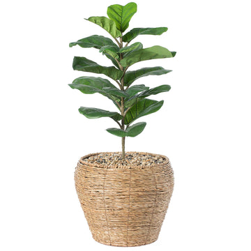 Vintiquewise Woven Round Flower Pot Planter Basket with Leak-Proof Plastic Lining - Large