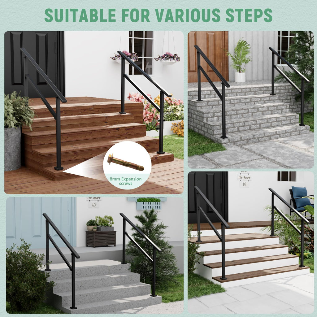 2 Pack Hand Rails for Outdoor Steps, 3-4 Step Railing for Stairs, Adjustable Porch Railing, Hand Rails for