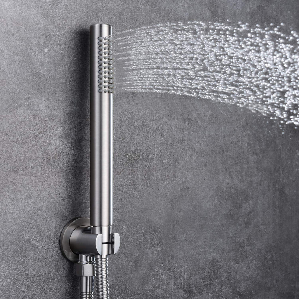 Brushed Nickel Shower System with Waterfall Tub Spout