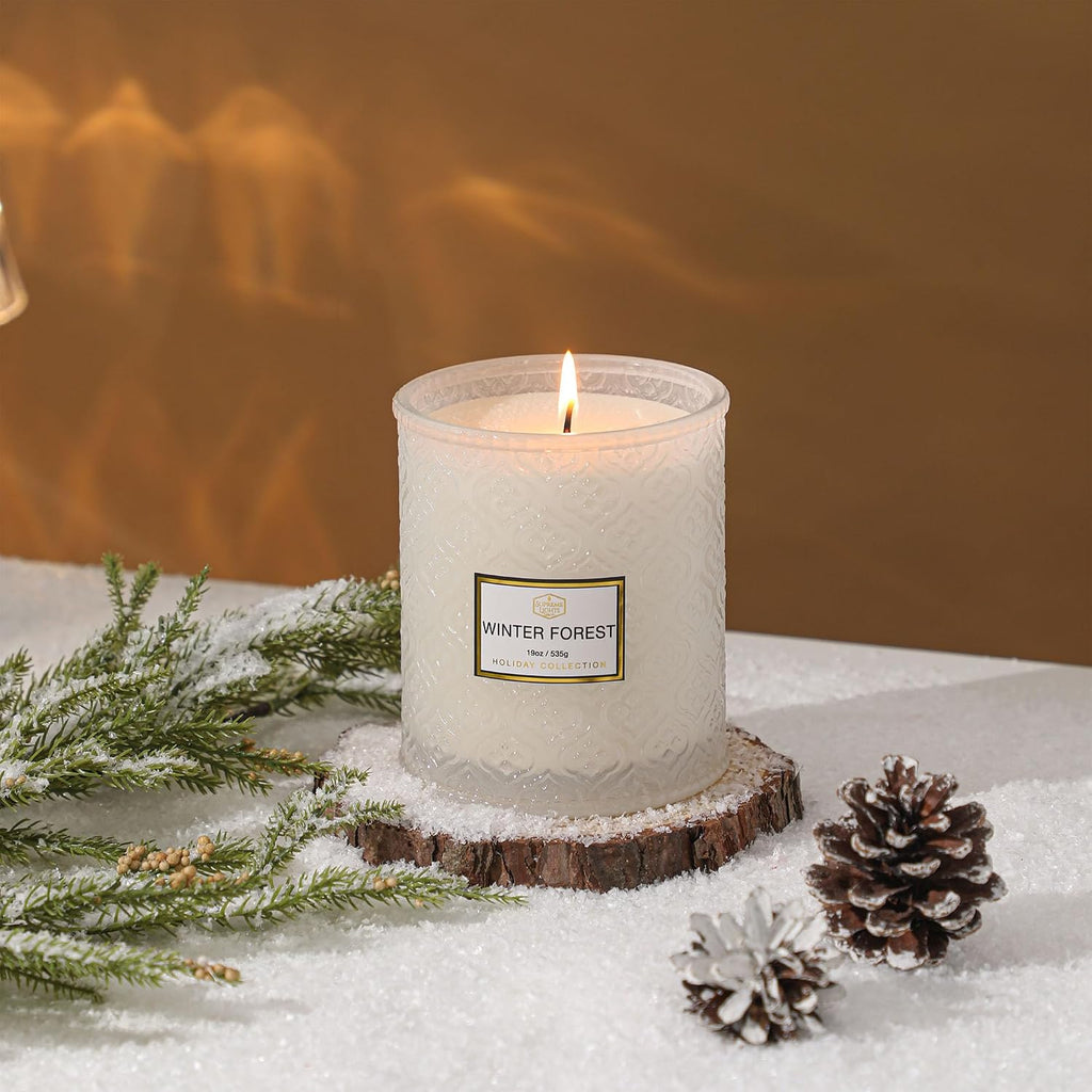Forest Candle - Large 19oz White Scented Christmas Candle, 88hr Burn Time, Perfect Decor & Gifts - Set of 19
