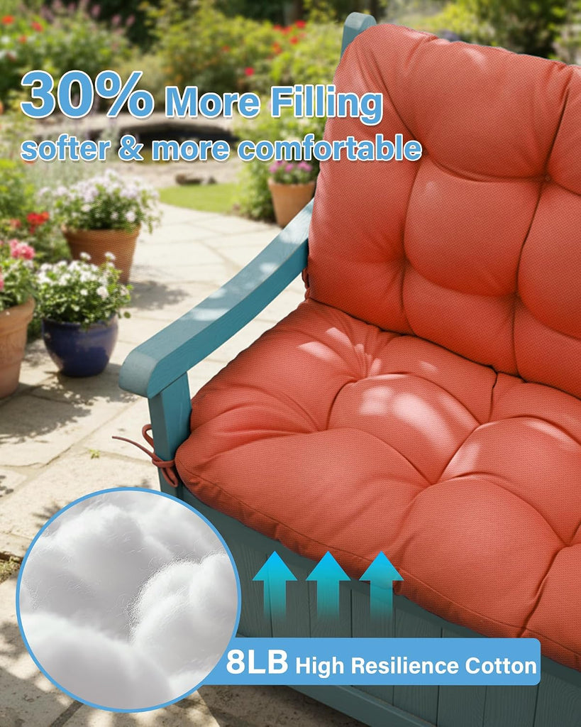 Porch Swing Cushions, 48 inch Outdoor Swing Cushion, Burnt Orange | Swing Cushion with Backrest, 2 Seater with