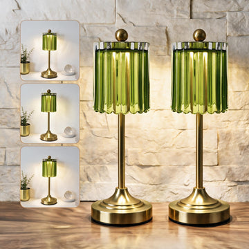 Small Vintage Cordless Table Lamp (Green, 2 Pack)
