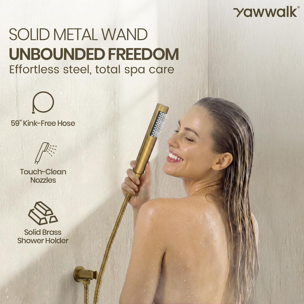 Bathtub Faucet Set, Shower System with Tub Spout, Valve, Brushed Gold