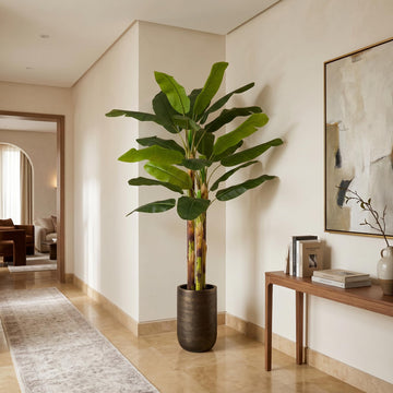 8FT Artificial Banana Tree, Tall Fake Banana Plants with 27 Faux Leaves, Indoor Outdoor Large Faux High End Realistic
