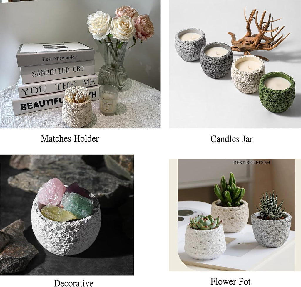 Concrete Match Holder with Strike, Matches in a jar Candle and Candle Match Jar for Fireplace BBQ Grill Matches
