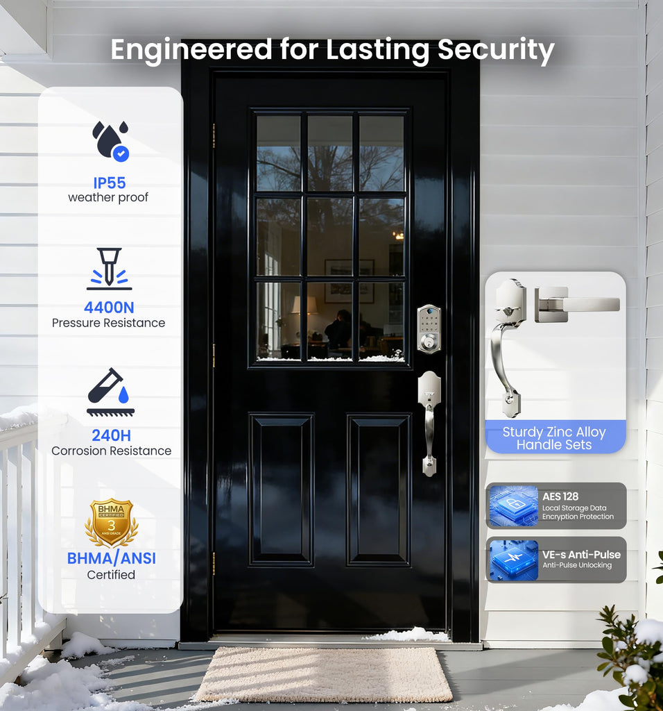 8-in-1 Fingerprint Smart Front Door Lock Set, Satin Nickel