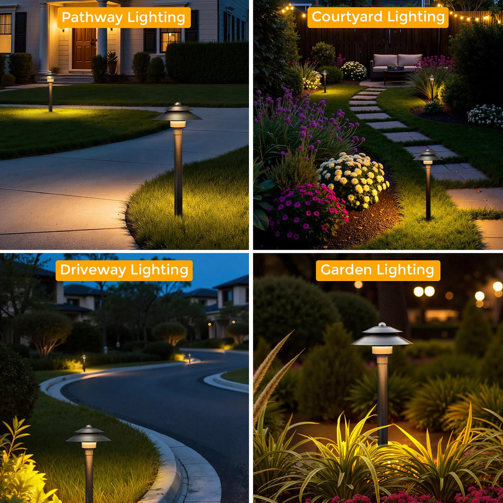 Solid Brass Low Voltage Landscape Pathway Lights -12 Pack (6'' Shade, 19'' Tall), 12V LED Heavy Duty Path Lighting