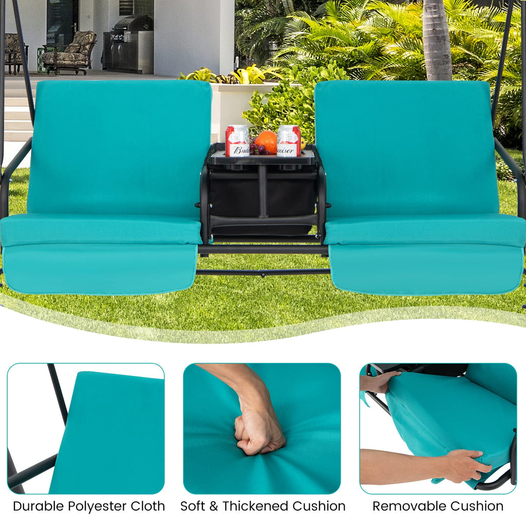 2 Person Porch Swing with Cooler Bag, Turquoise