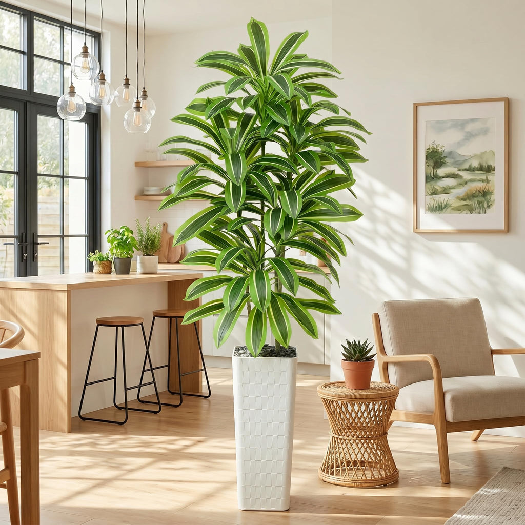 Artificial Dracaena Tree: 7FT Fake Plants Silk Faux Trees(White Pot)
