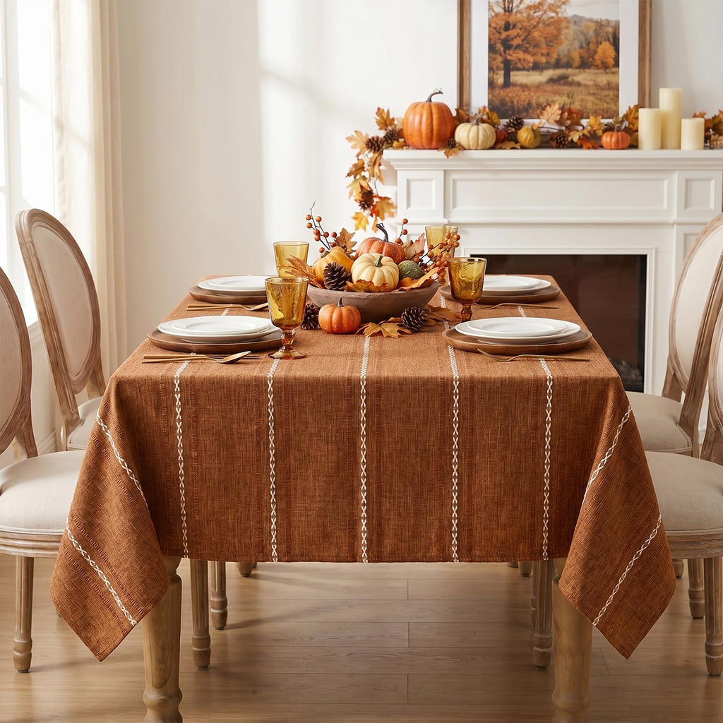 Fall Caramel Rectangular Tablecloth, 60×84 Inch, Rustic Style