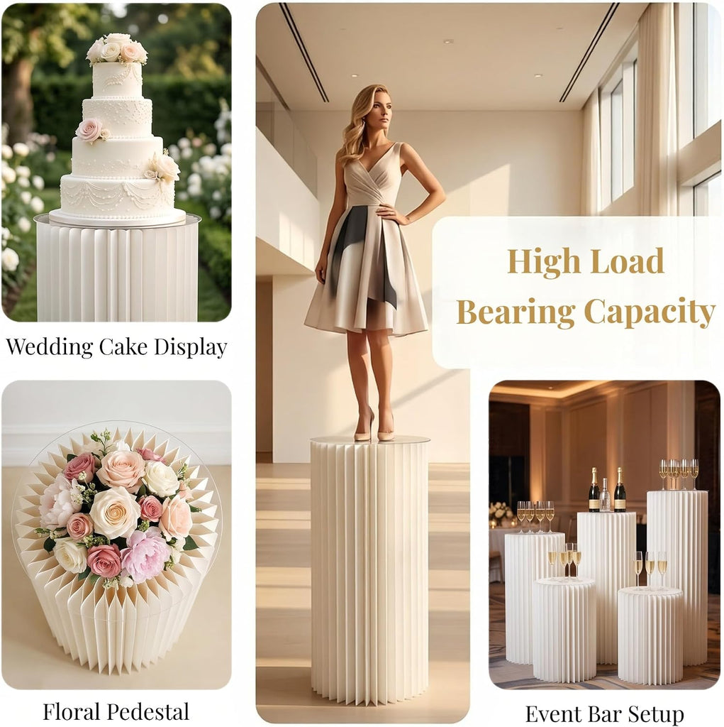 White Pedestal Stand Wedding Pillars Columns Cylinder Stands for Party - Set of 5