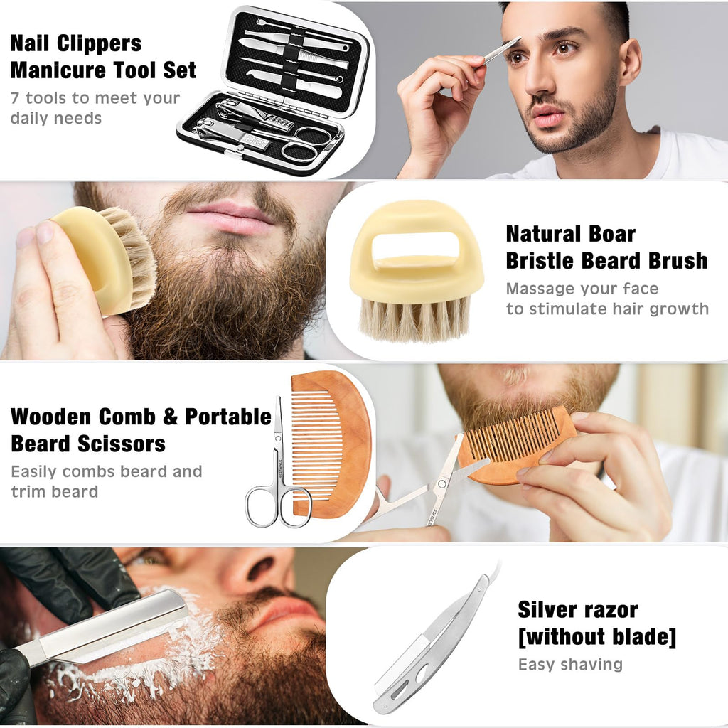 15 Pcs Birthday Gifts for Men Beard Care Set, Unhooded, Grey