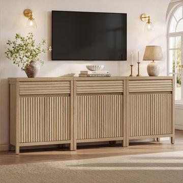 87" Fluted Buffet Cabinet with Drawers, Large Modern Credenza, 3 PCS