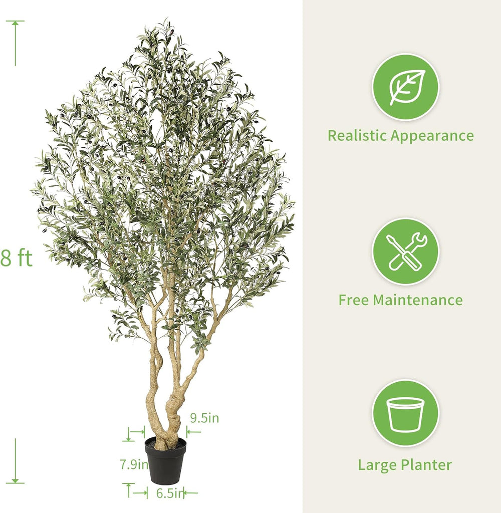 Large Artificial Olive Tree 8ft with Thick Trunk & Realistic Leaves