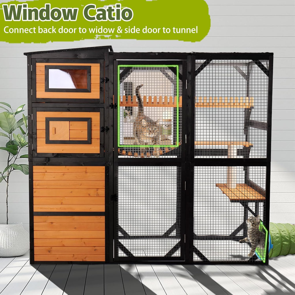 Large Wooden Catio Outdoor Cat Enclosure with 4-Tier Design
