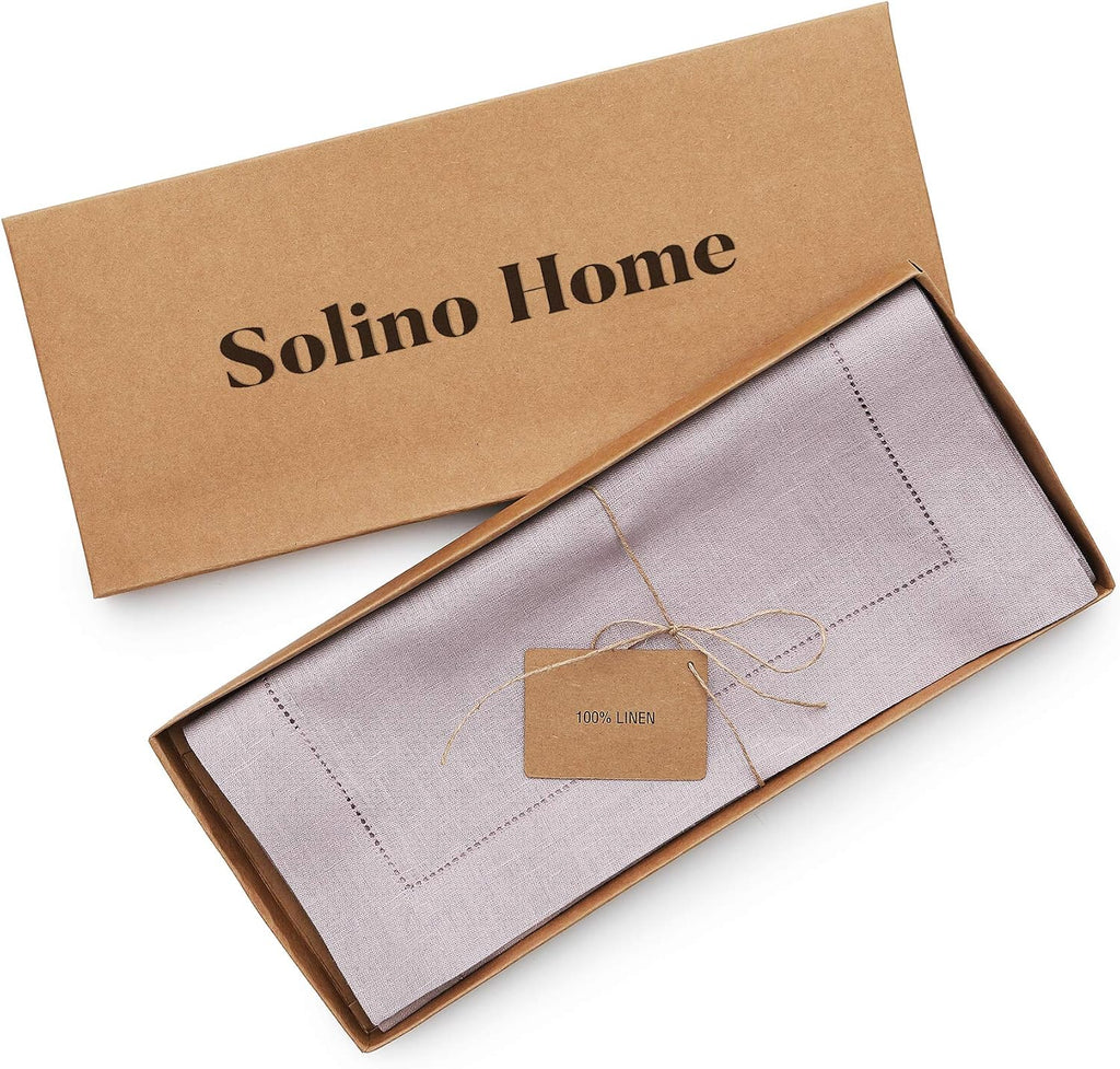 100% Linen Table Runner Lilac, Classic Hemstitch 14 x 108 in | Table Runners for 8-10 seater dining tables and