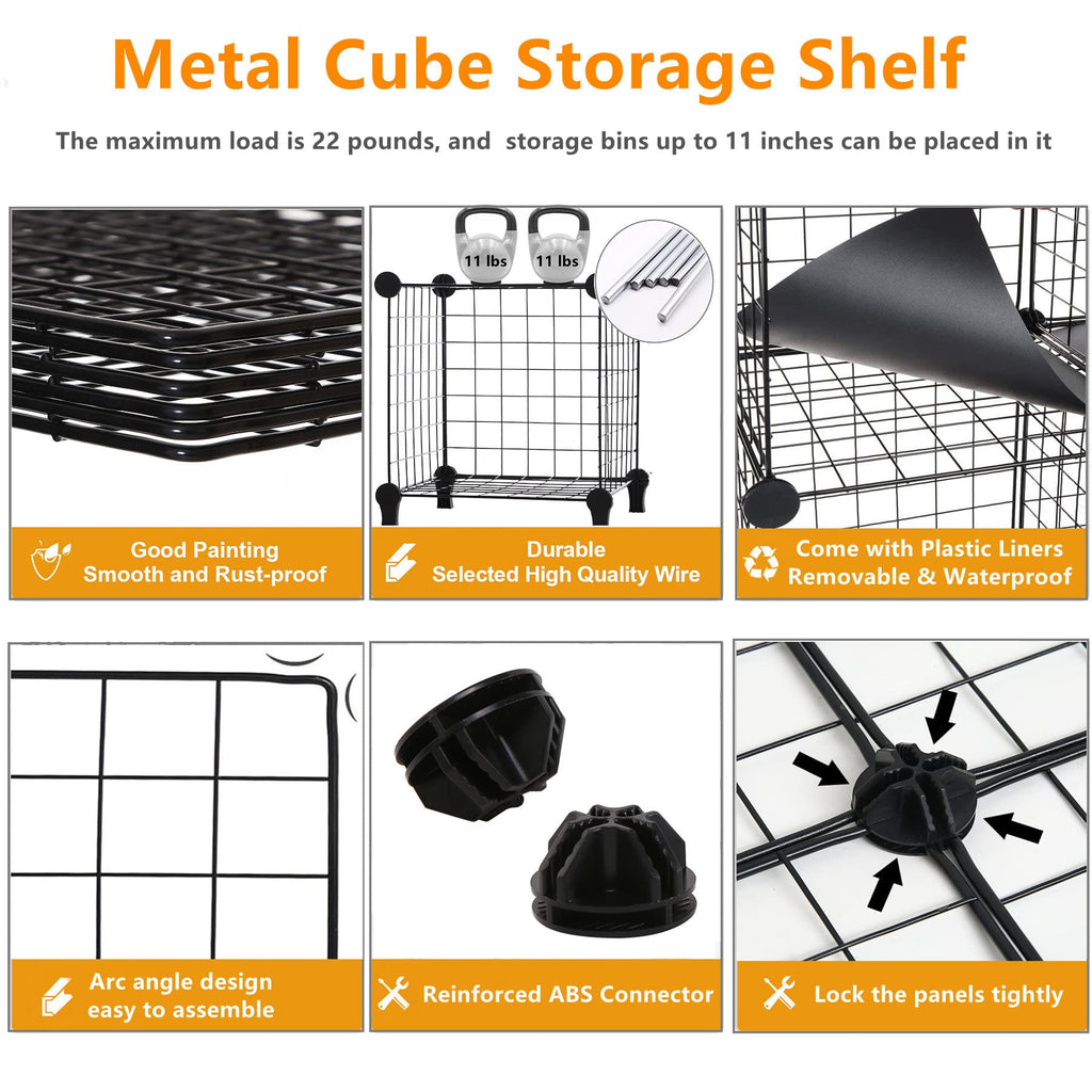 Wire Cube Storage, Closet Organizer, 6 Cube Storage Shelf, Black
