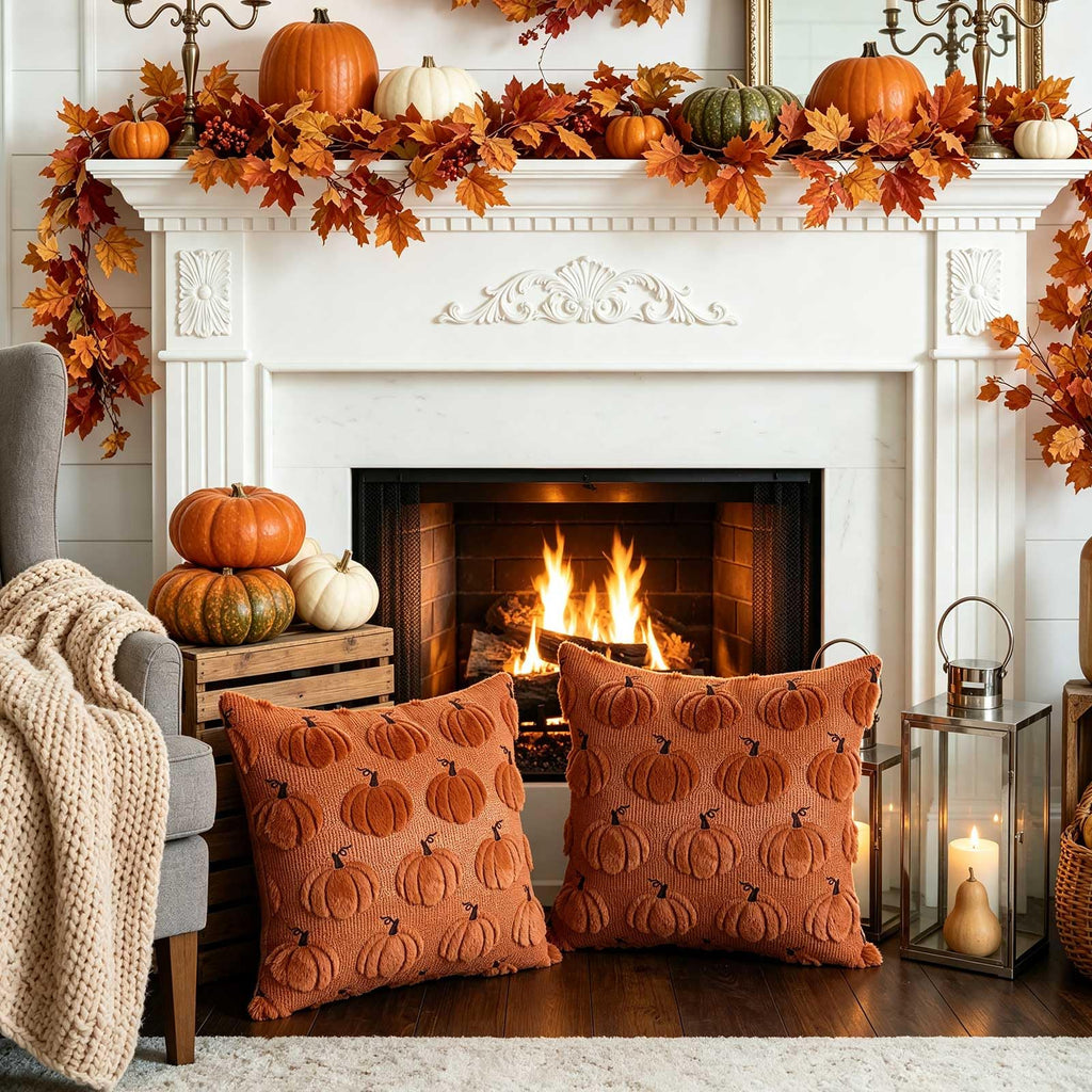 Fall 24x24 Throw Pillow Covers Set of 2, Autumn Pumpkin Throw Pillow Cases Soft Plush Faux Fur Wool 24 x 24 Autumn