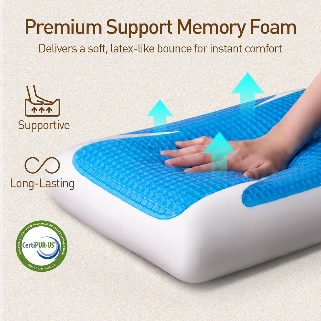 Cooling Gel Memory Foam Pillow for Hot Sleepers, Medium Loft Standard Size