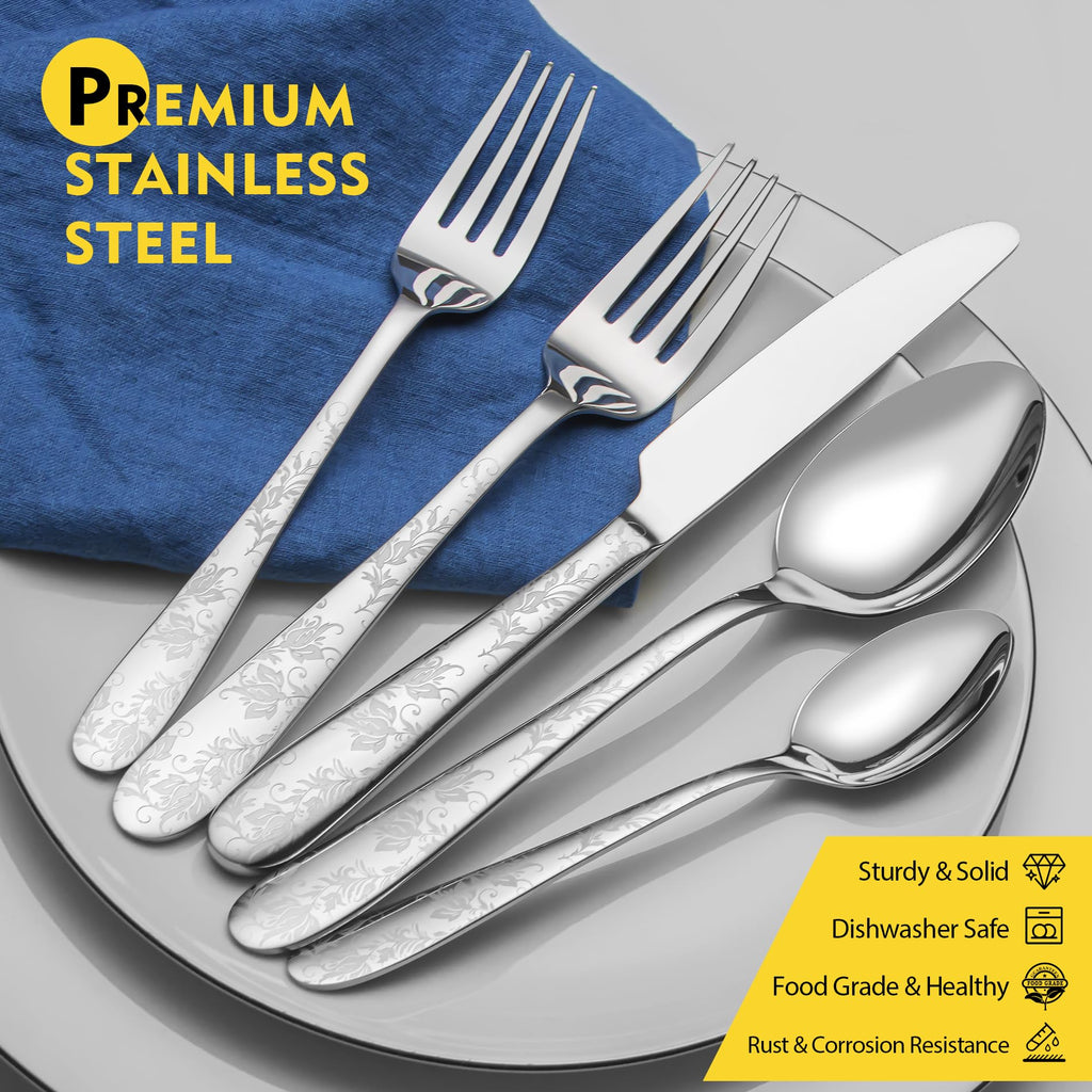 40 Piece Silverware Set, Service for 8, Premium Stainless Steel Cutlery Set, Mirror Polished Flatware Sets with