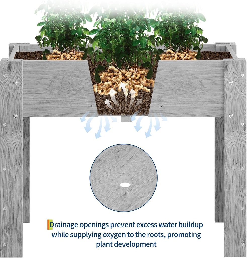 34"x18"x30" Raised Elevated Wooden Garden Planter Box | Reinforced Frame Built-in Hooks Drainage Holes & Matching
