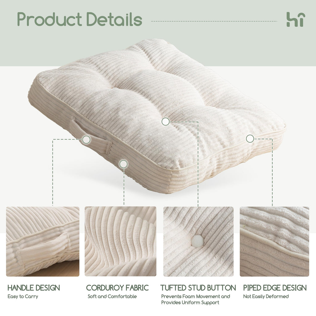 Floor Pillow Cushion for Adults, Meditation Cushion Pillow, Large Square Floor Sitting, Tufted Corduroy Cover, for