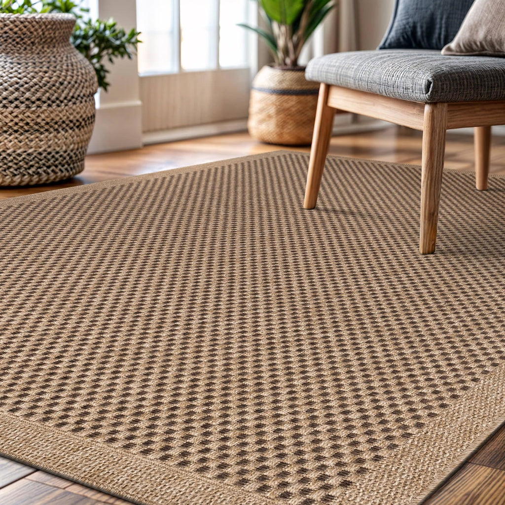 Easy Jute Rug 8x10, Indoor Outdoor Natural Color Fiber Area Rugs Patio and Kitchen Rug, Sisal Boho Woven Design