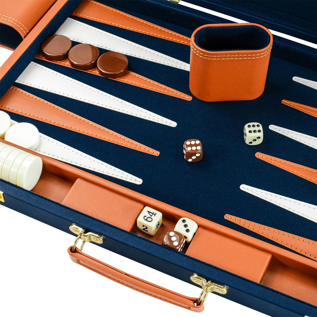 Premium Backgammon Sets for Adults, 17.5 Inch Large Backgammon Board Games, Portable PU Leather Travel Backgammon Set