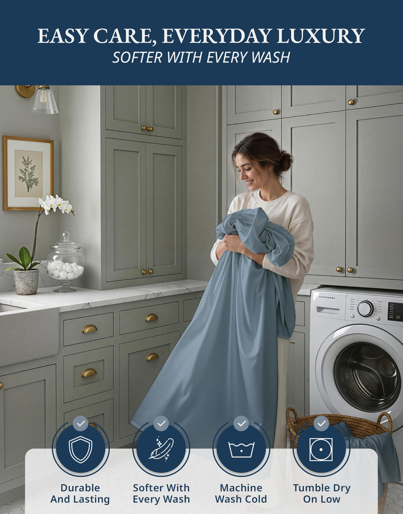 Queen Sheets 100% Egyptian Cotton Sateen - French Blue