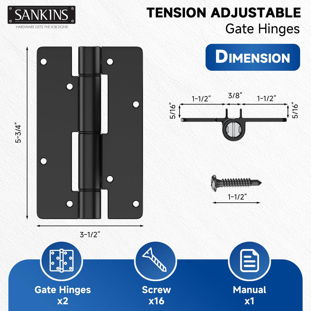5-3/4" Adjustable Self Closing Aluminum Gate Hinges, Heavy Duty Gate Hinges for Metal Gates, Non-Legged Door Hinges