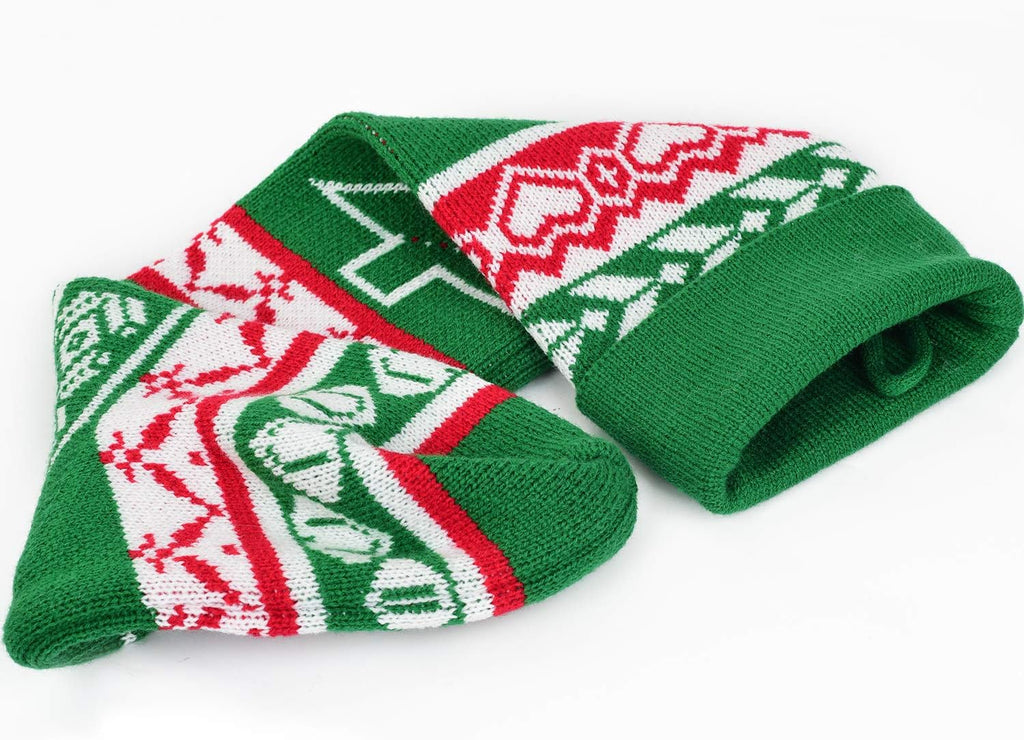 3 Pack Knit Christmas Stocking - 25 Inch Extra Long White and Burgundy Wool Christmas Stocking with Reindeer and