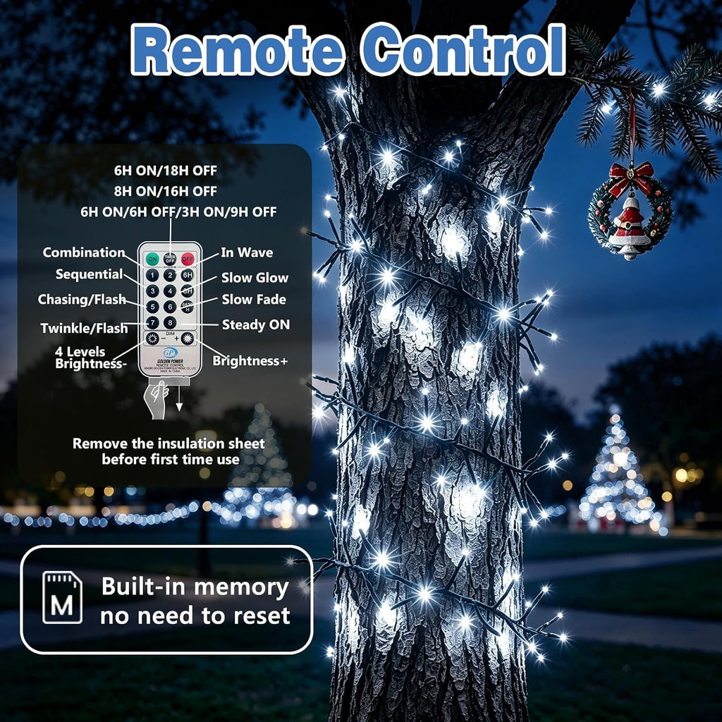 Cluster Lights 50 FT 1000 LED Firecracker String Light Cool White