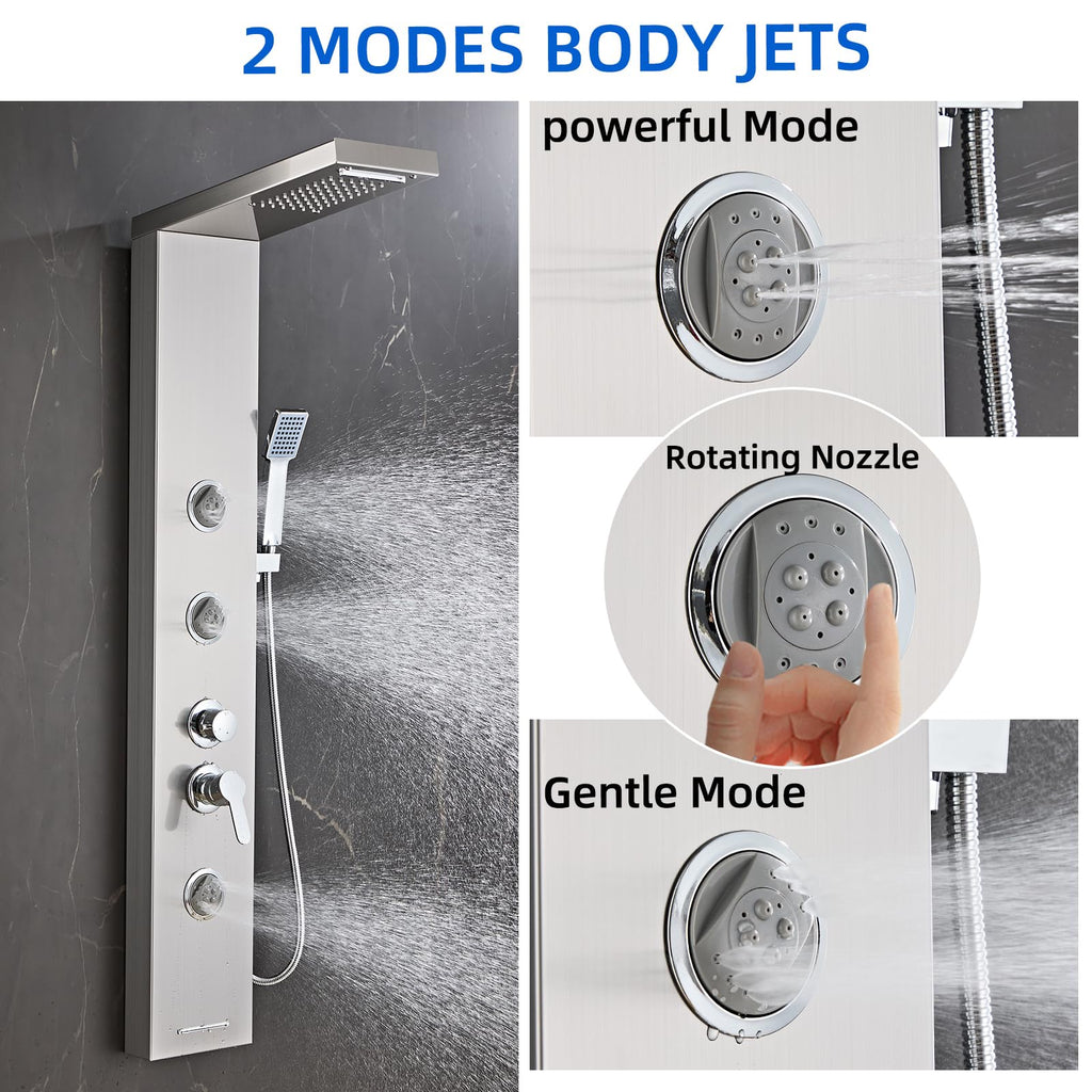 Multi-Function Shower Panel Tower System 6 in1 Shower Panel Tower with Powerful Body Massage, Rainfall