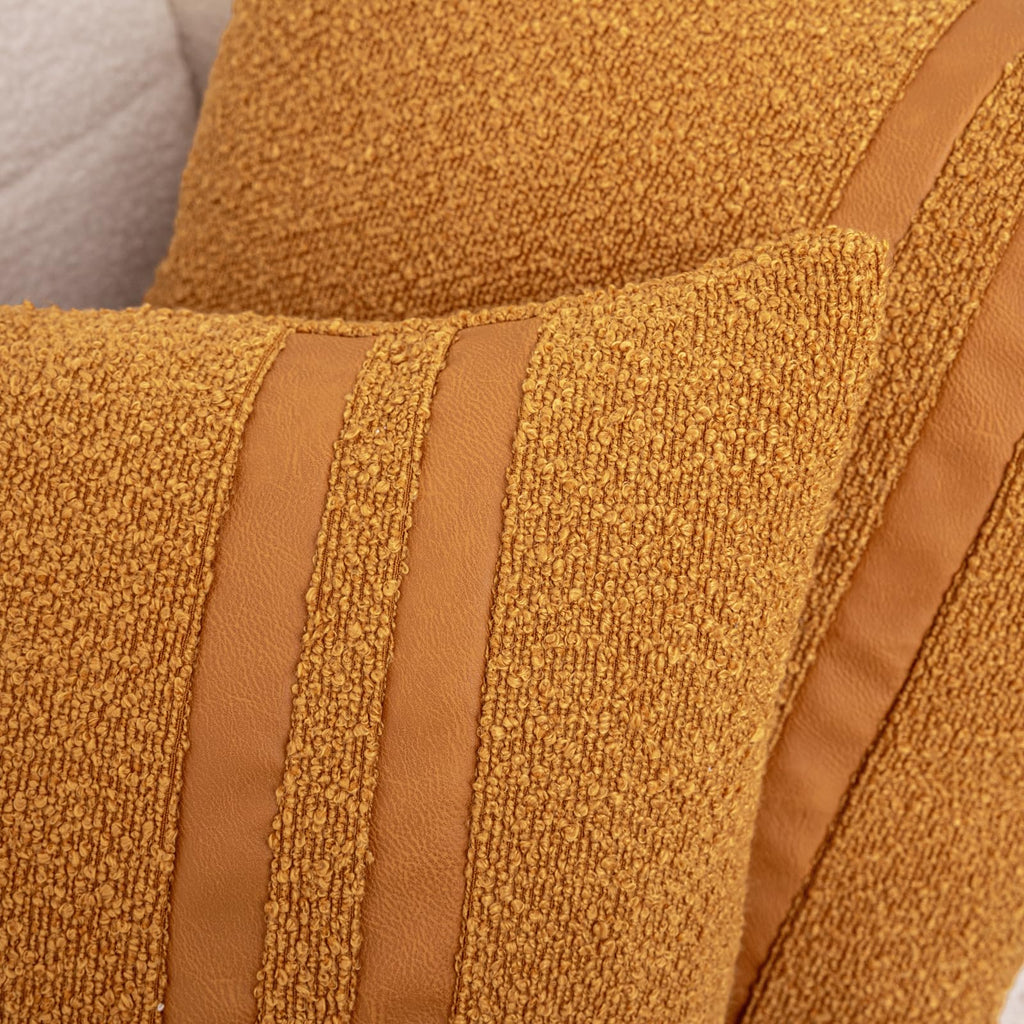 18x18 Terracotta Boucle Throw Pillow Covers with Leather Accent, 2 PC