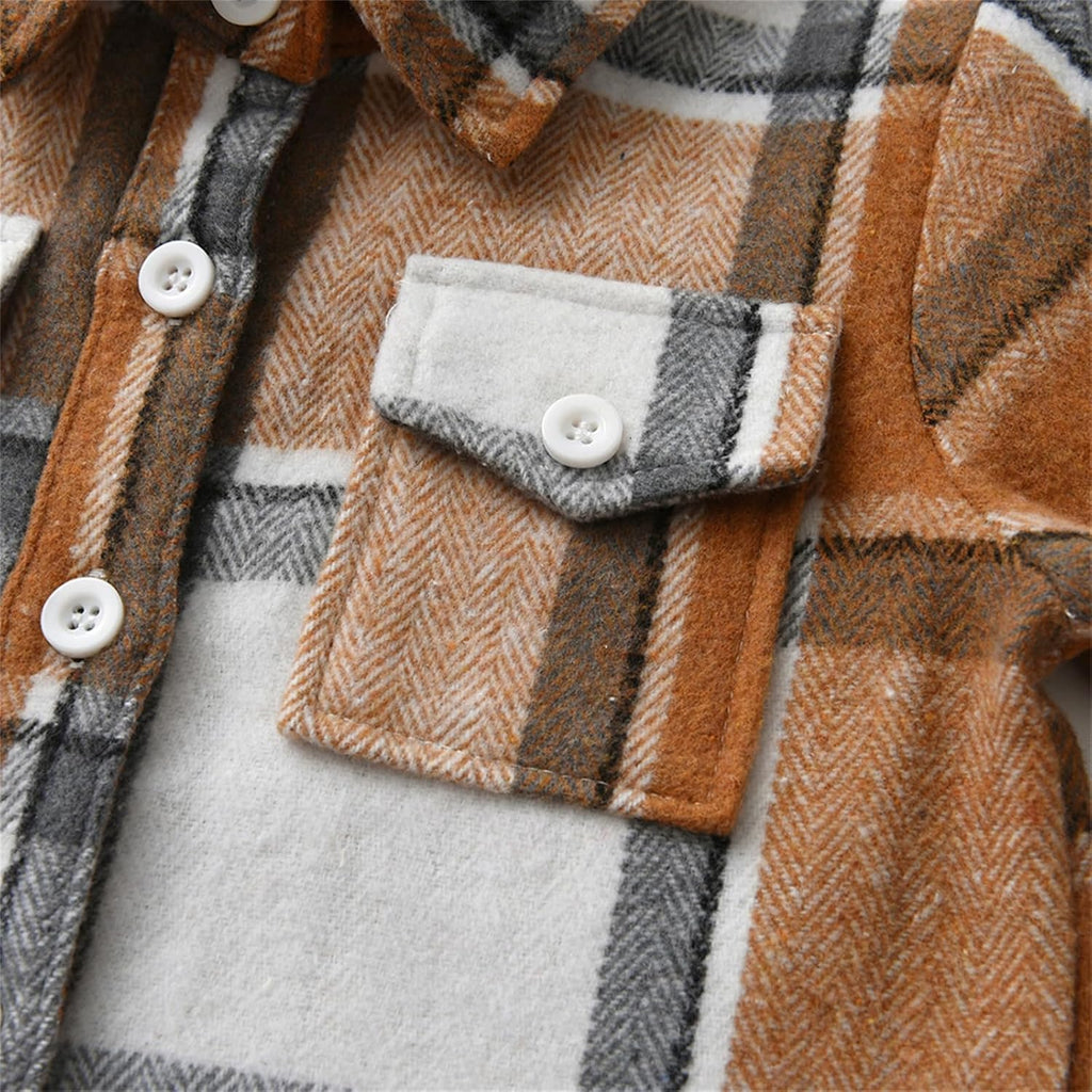 Toddler Boy Flannel Plaid Shirt Kids Long Sleeve Button Down Jacket Lapel Pocket Top Regular Fit Casual Fall Clothes