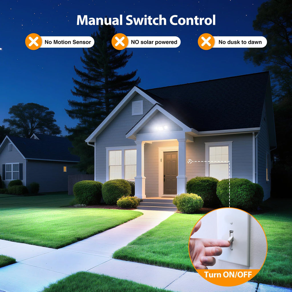 75W Flood Lights Outdoor, Brightness Security Lights Switch Controlled, 3 Adjustable Heads, IP65 Waterproof