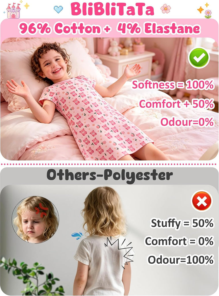 Girls Nightgowns, Soft Combed Cotton Pajamas Sleep Dress
