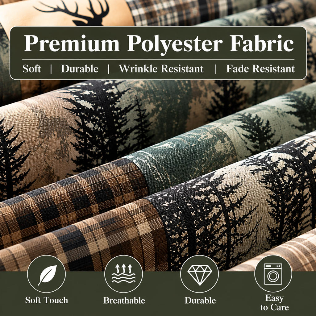 Rustic Cabin Bear Deer Forest Blackout Curtains, 2 Panels 42x84 Inch