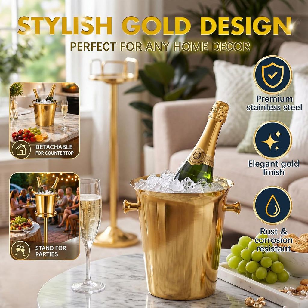 1 Pack Ice Bucket with Stand Champagne Bucket 5l 12lb Stainless Steel Beverage Tub 3ft Wine Bottle Chiller Holder