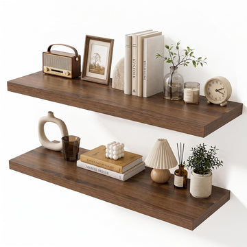 Floating Shelves for Wall 10 Inch Deep, 32 Inch Width Wall Mounted Storage and Display Set of 2 (Walnut)